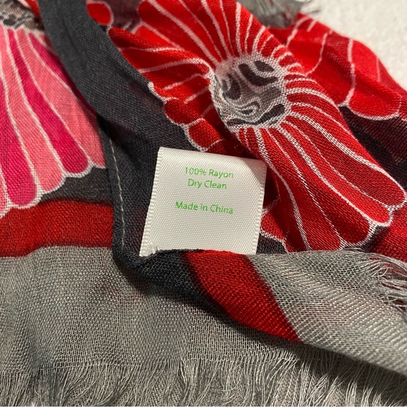 Vera Bradley Very Soft Pink, Red, & Grey Scarf “Cheery Blossoms” - Picture 3 of 5